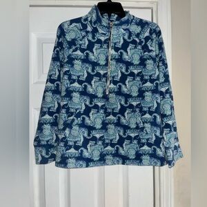 Lilly Pulitzer Elephant Print, Quarter Zipper Front Jacket, Size Medium